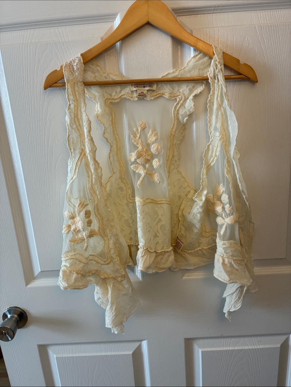 April Cornell Cream Sheer Embroidered Ruffled Camisole